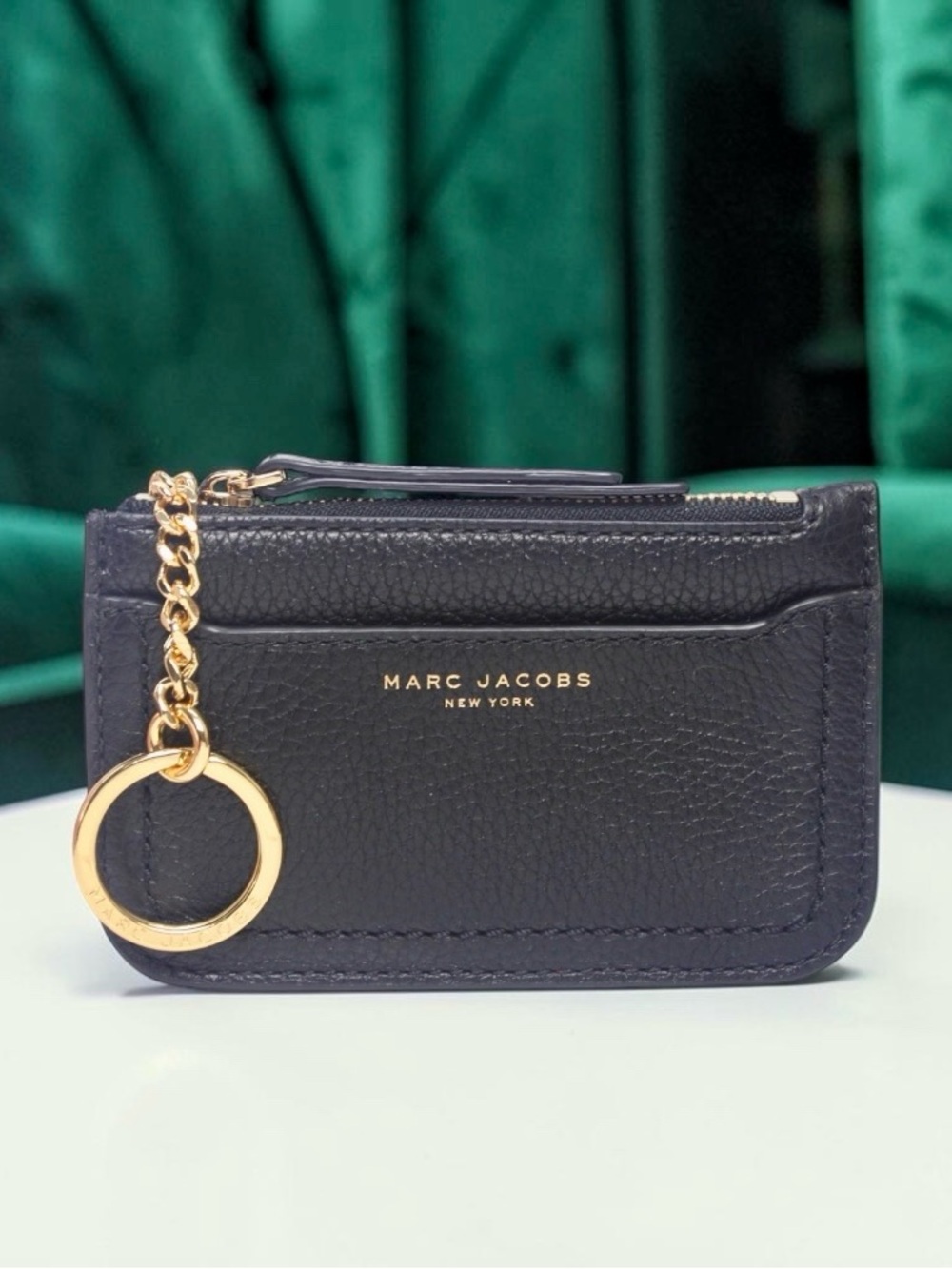 Marc Jacobs Empire City Black Leather Zip Mini Wallet with Gold Keychain